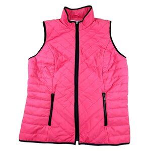 Charter Club Womens Pink Quilted Vest Trimmed in Blue size Medium  JH1254